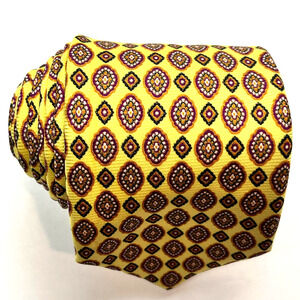 Azalea Mens 100% Silk Tie Made In Italy Geometric Design Yellow Burgundy Necktie